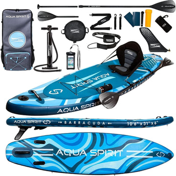 Aqua Spirit Barracuda Sup Tabla de Paddle Hinchable 2025, 320x81x15cm, Kit de Conversión Completo a Kayak con Remo Adjustable, Mochila, Bomba y Más Accesorios, Garantía de 3 Años